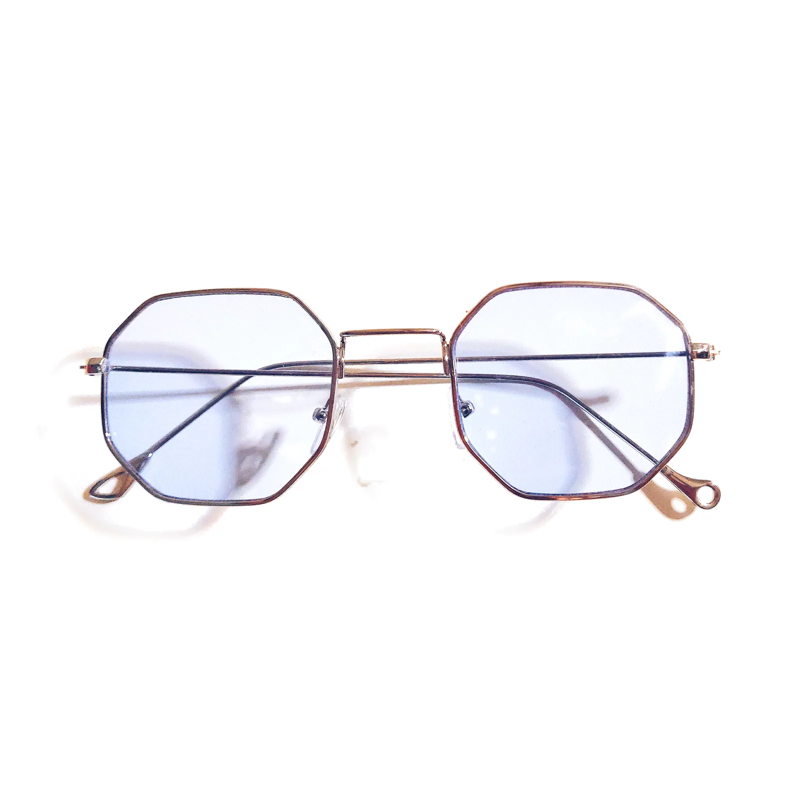 Gafas de sol Raysol Cabo Cope octogonales de metal dorado con lentes lavanda, vista frontal