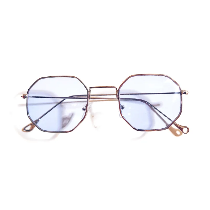 Gafas de sol Raysol Cabo Cope octogonales de metal dorado con lentes lavanda, vista frontal