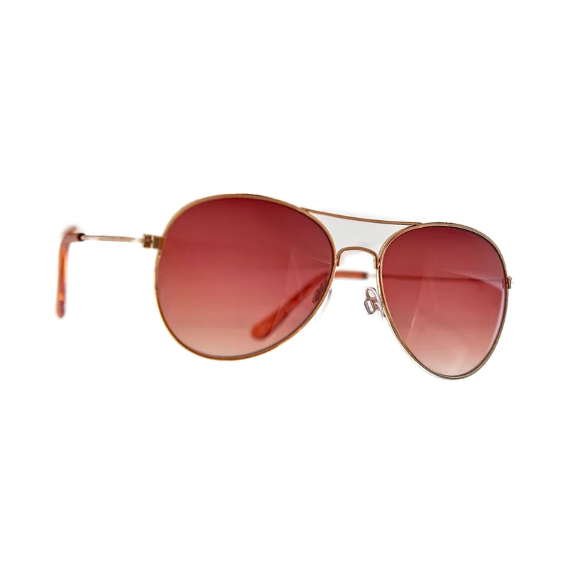 Gafas de sol Raysol Cabo Tiñoso aviador de metal dorado con lentes degradadas burdeos, vista de tres cuartos