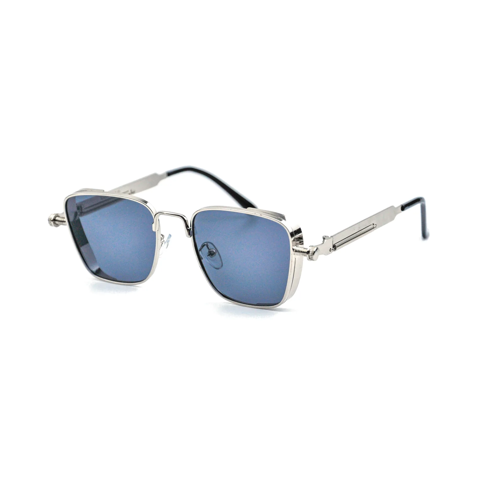 Gafas de sol Raysol Cartagena cuadradas de metal plateado con protectores laterales y lentes gris azulado