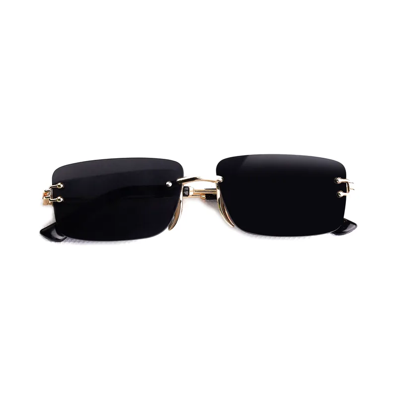 Gafas de sol Raysol La Manga sin montura con lentes rectangulares gris oscuro y metal dorado, plegadas