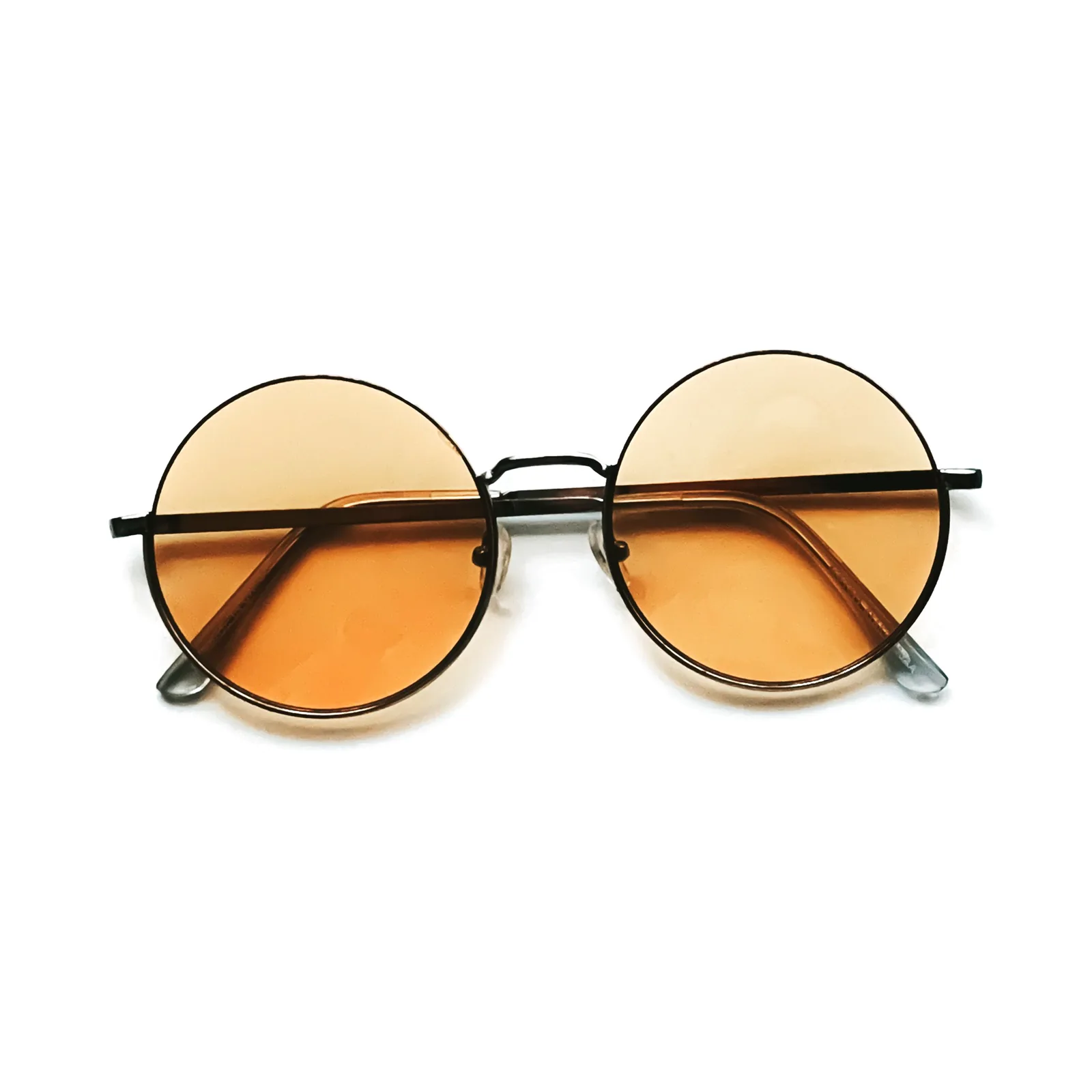 Gafas de sol Raysol Lo Pagán redondas de metal fino gris plomo con lentes naranjas, plegadas
