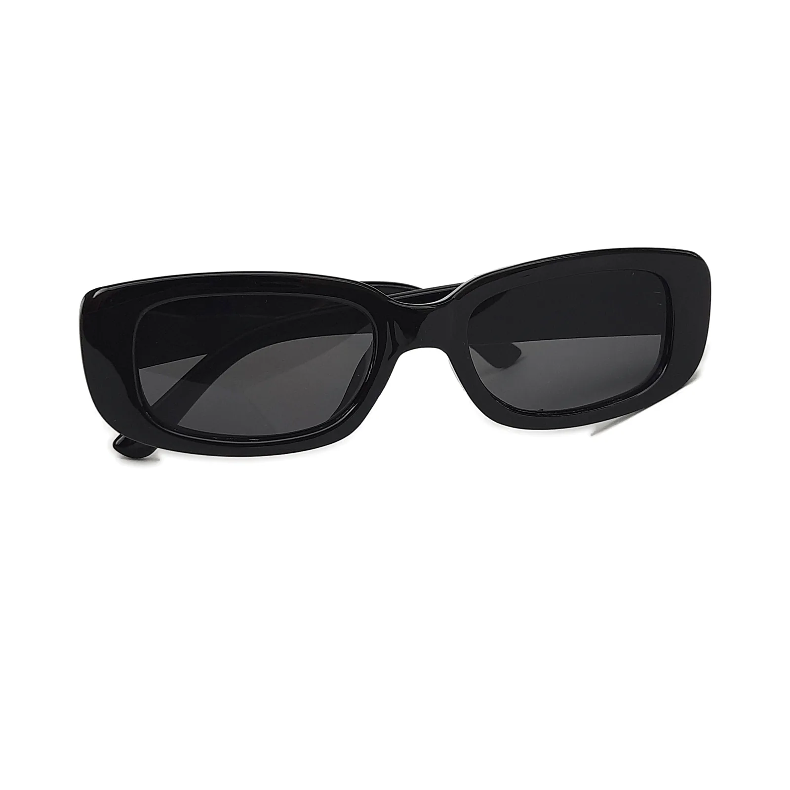 Gafas de sol Raysol Mazarrón rectangulares estrechas de acetato negro brillo con lentes grises, plegadas