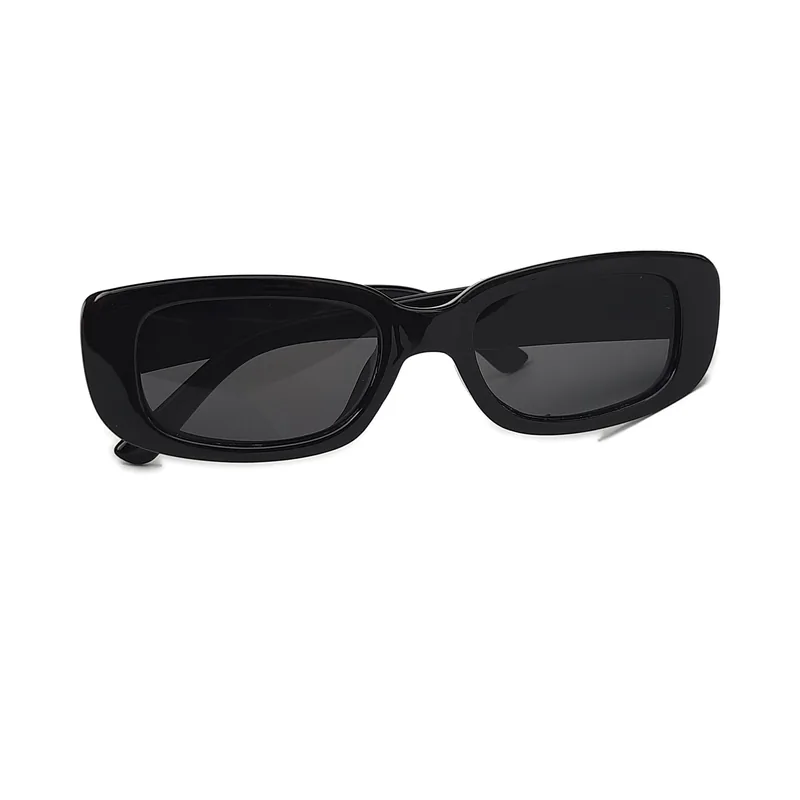 Gafas de sol Raysol Mazarrón rectangulares estrechas de acetato negro brillo con lentes grises, plegadas