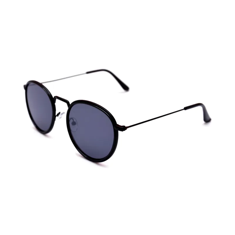 Gafas de sol Raysol Monteagudo redondas de doble aro negro con lentes gris humo, vista de tres cuartos